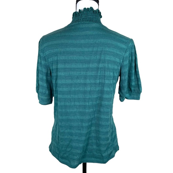W5 Green Smocked Neck Stripe Green Top - Picture 2 of 6